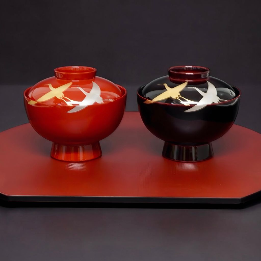 越前 千羽鶴雑煮椀 溜