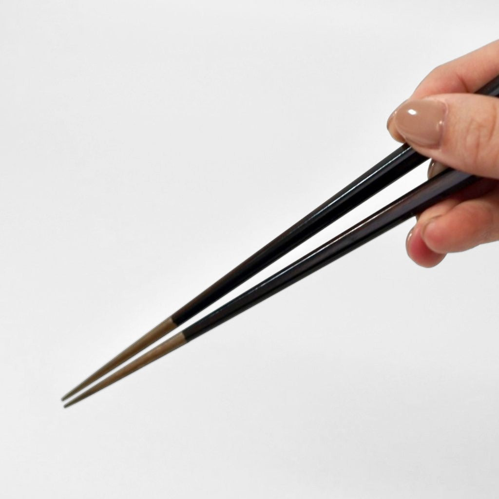 石川漆宝堂 夫婦箸 縞黒檀面取先銀地