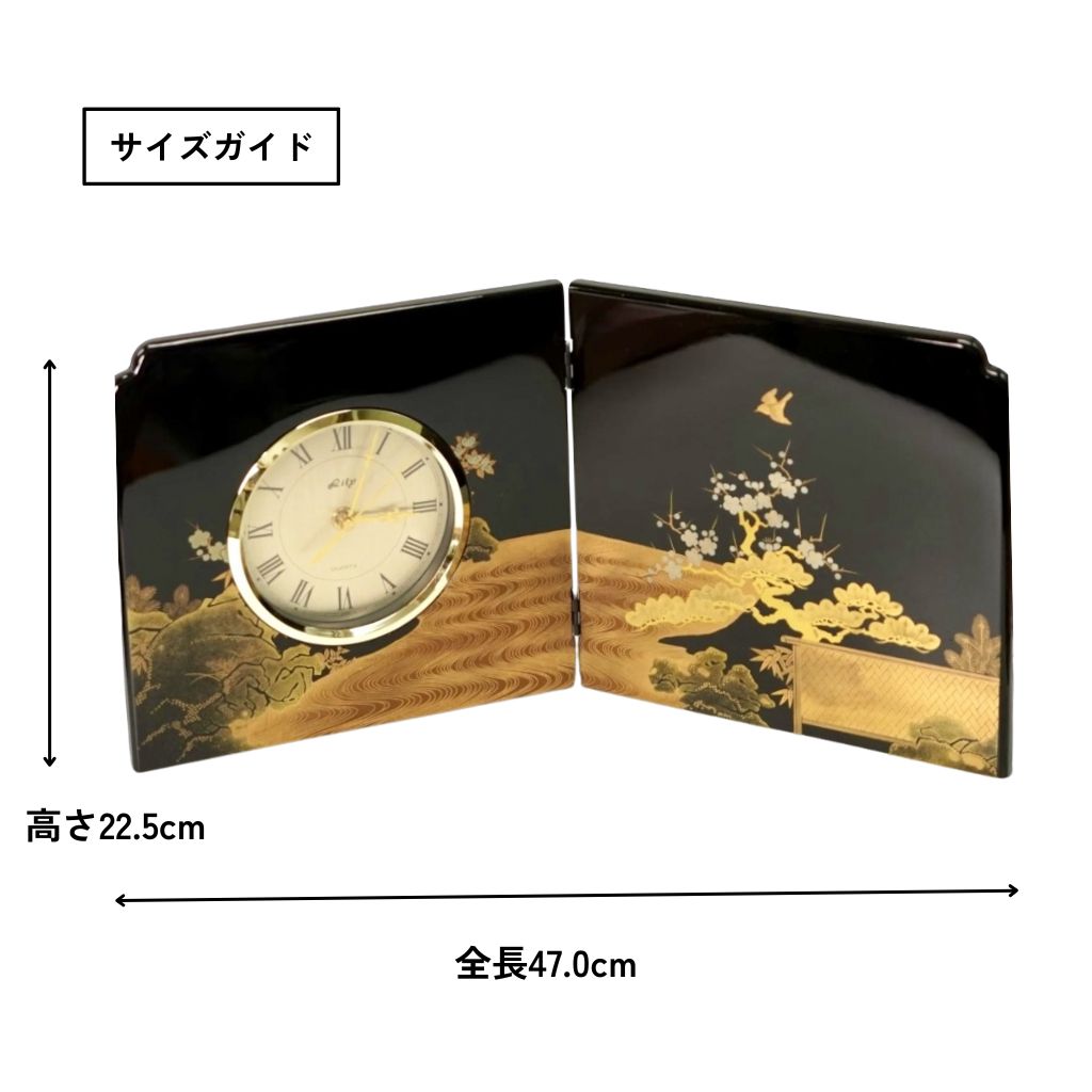 会津 初音 黒 屛風時計