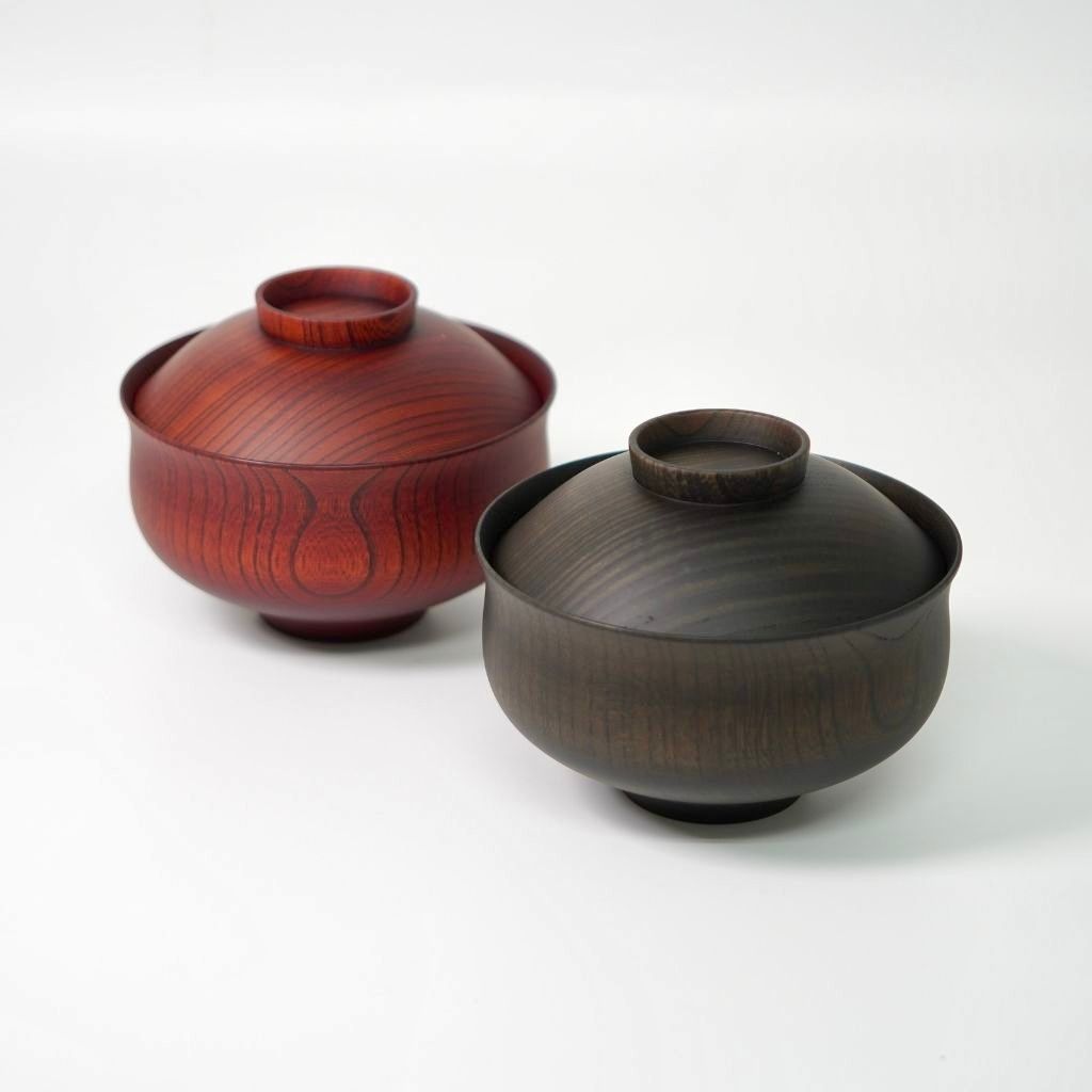 山中 TSUMUGI 蓋付椀 千鳥 red