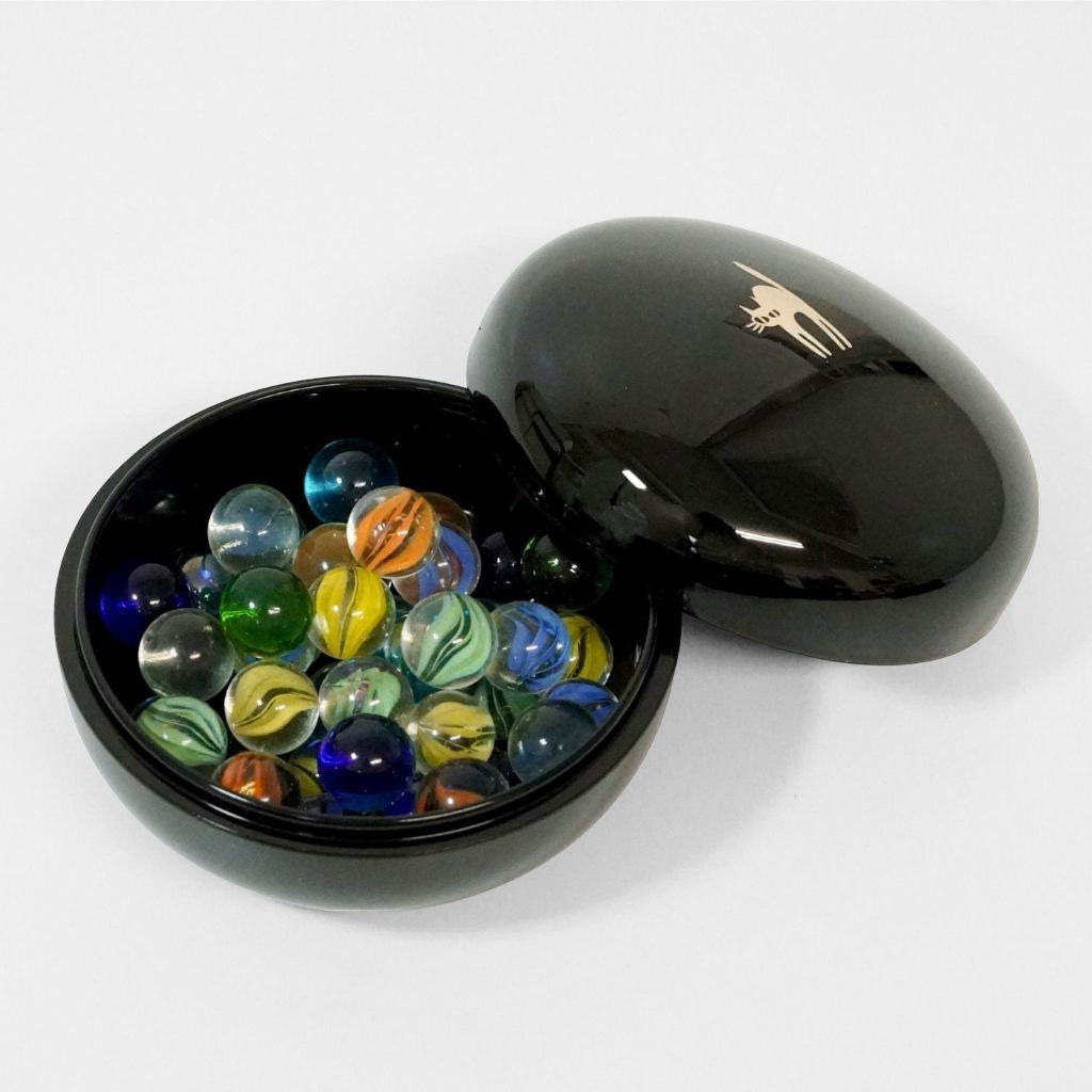 高岡 丸小物入 螺鈿猫 黒