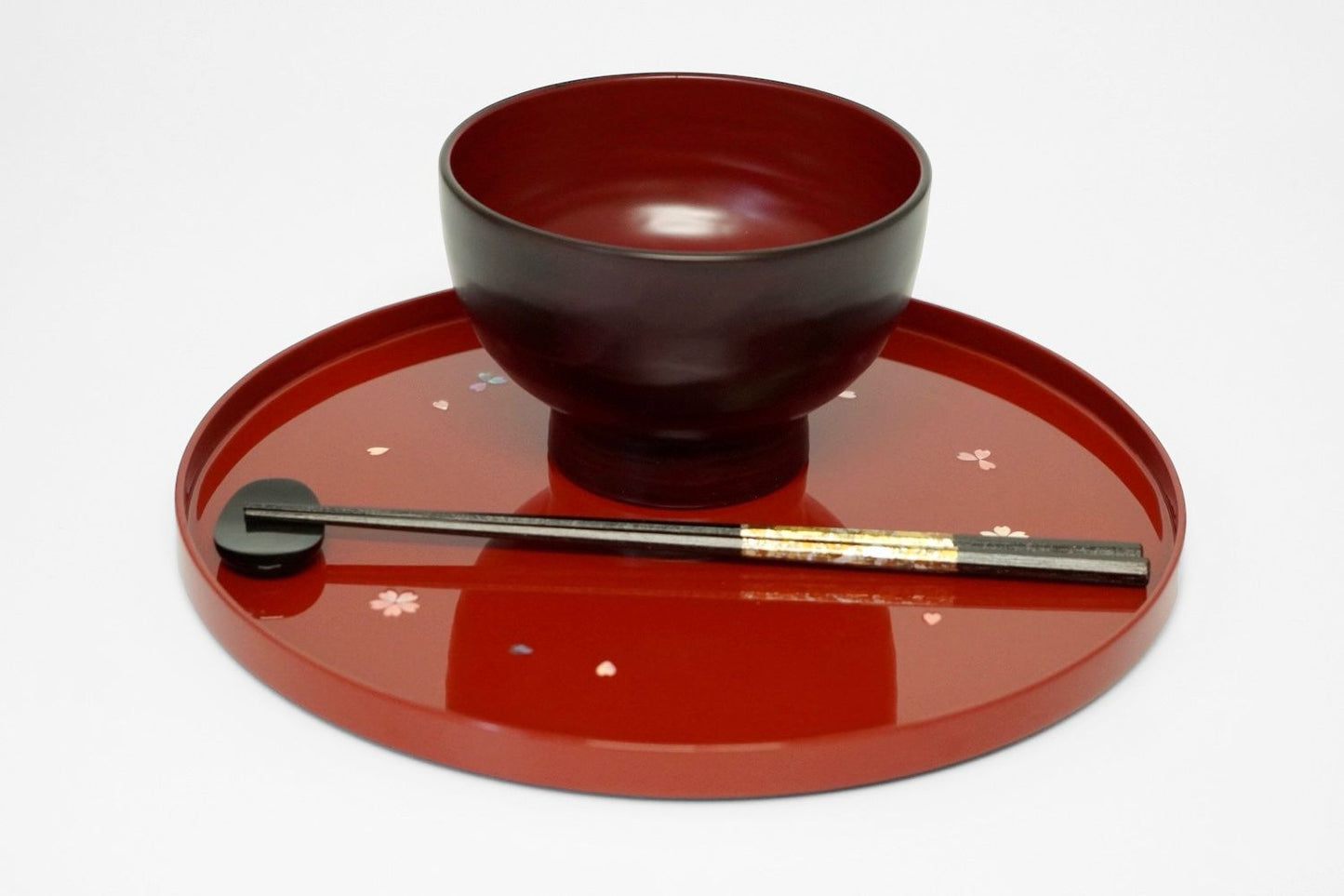 武蔵川義則 桜散し 9寸丸盆 朱