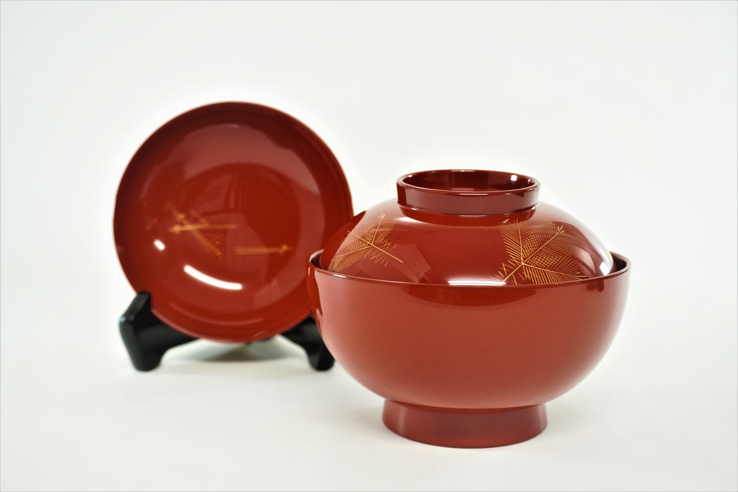 越前 沈金若松雑煮椀 朱