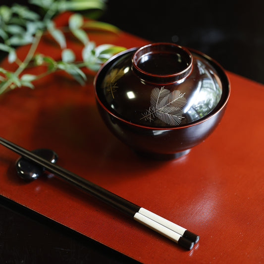 越前 沈金若松雑煮椀 溜