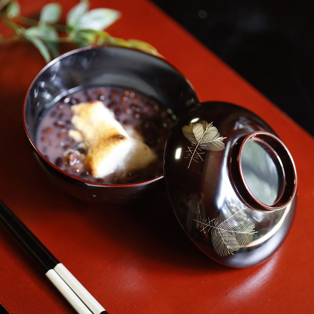 越前 沈金若松雑煮椀 溜