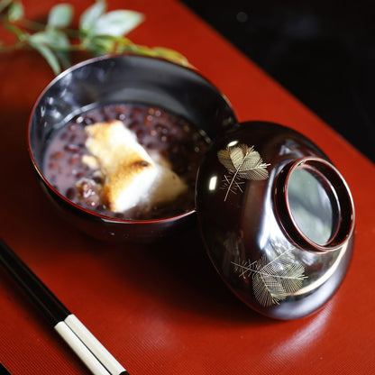 越前 沈金若松雑煮椀 溜