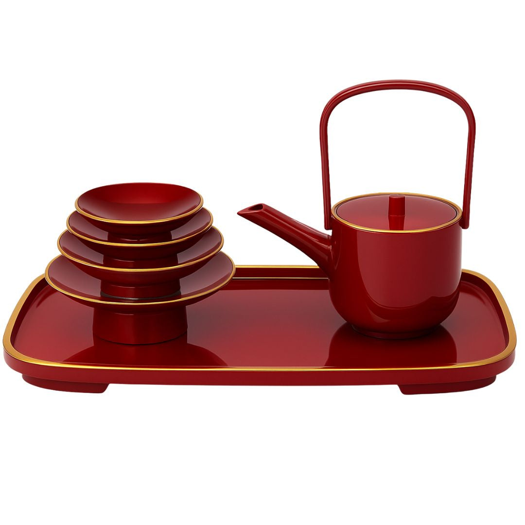 迎春漆器セット (5.0都三段重朱渕金・小判屠蘇器朱渕金)