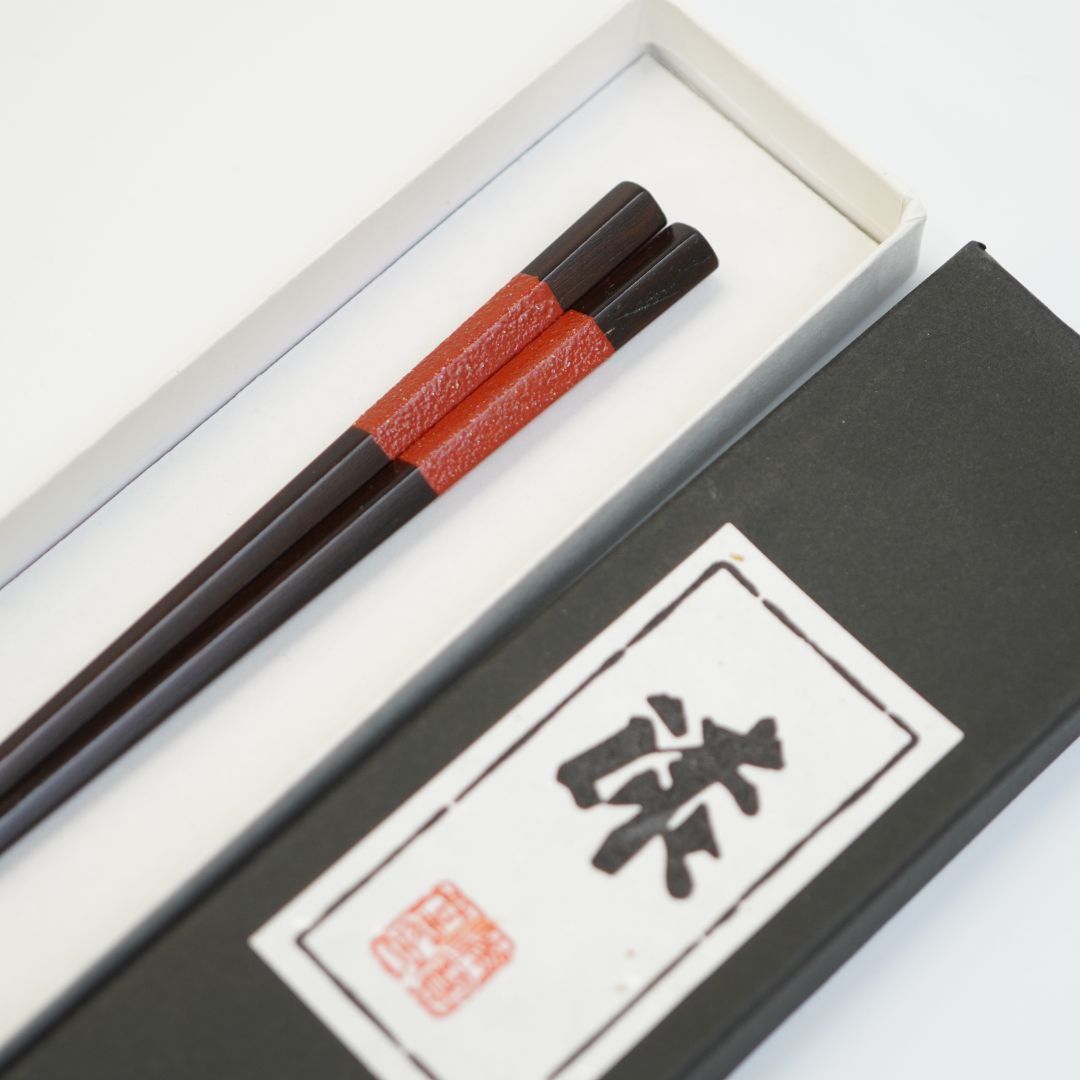 縞黒檀五角箸 持手螺鈿（21.5cm/23.5cm）