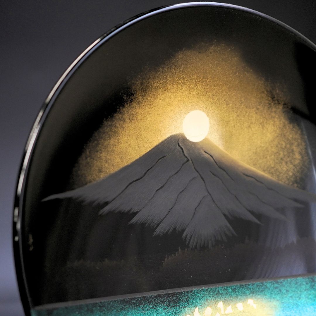 越前 冨田立山作 沈金月光青富士飾皿8.0（皿立付）