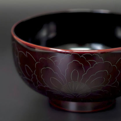 越前牡丹彫お好み椀 溜内黒