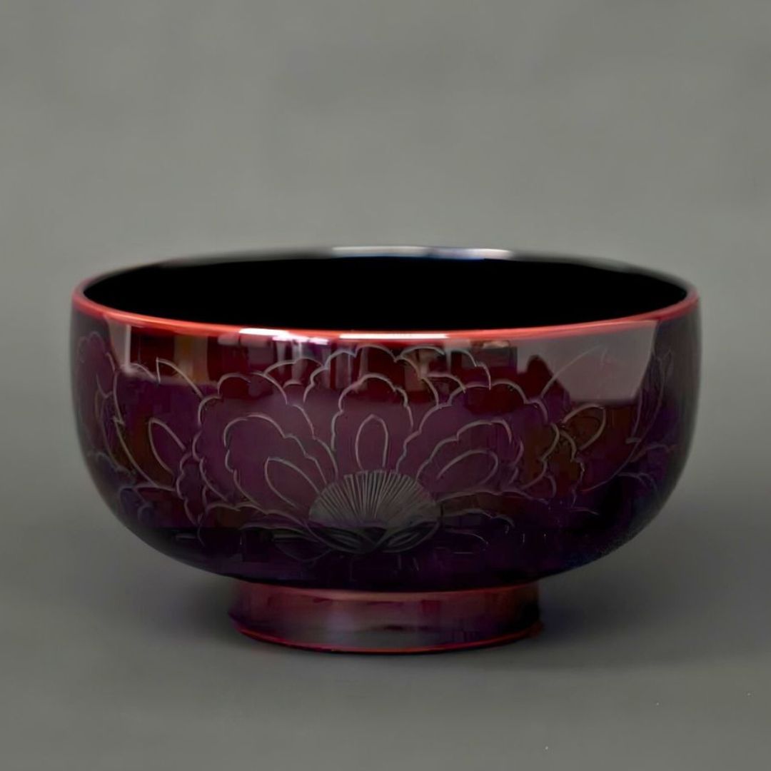 越前牡丹彫お好み椀 溜内黒