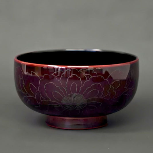 越前牡丹彫お好み椀 溜内黒