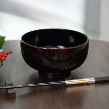 越前牡丹彫お好み椀 溜内黒