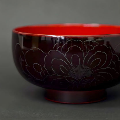 越前牡丹彫お好み椀 溜内朱