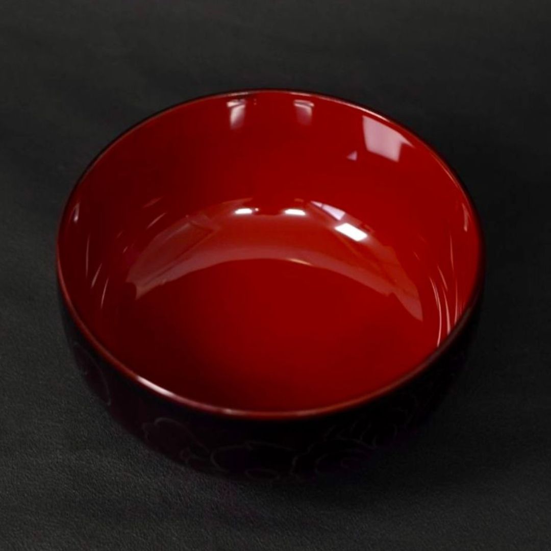 越前牡丹彫お好み椀 溜内朱