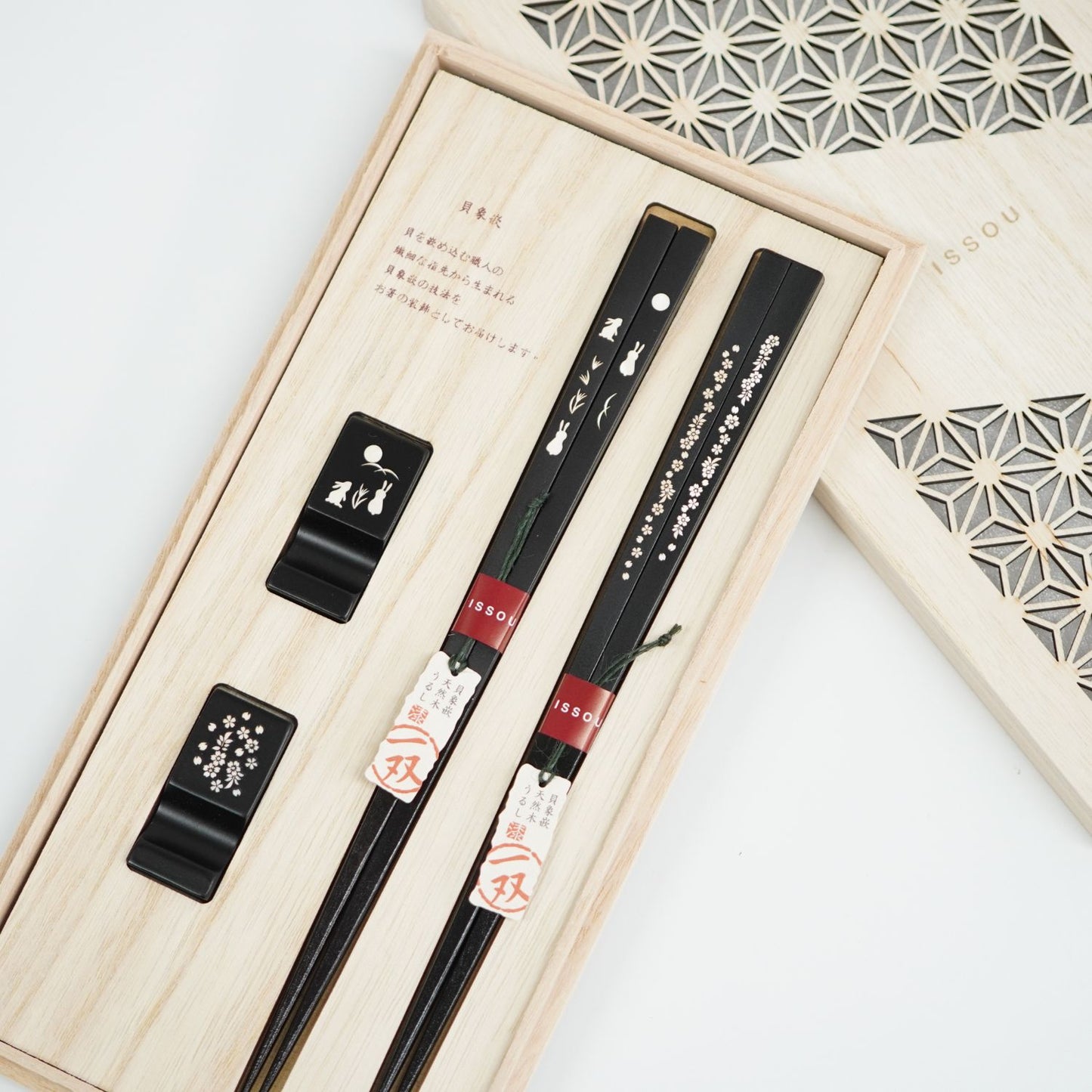 月見兎＆なごり桜 箸置付夫婦箸