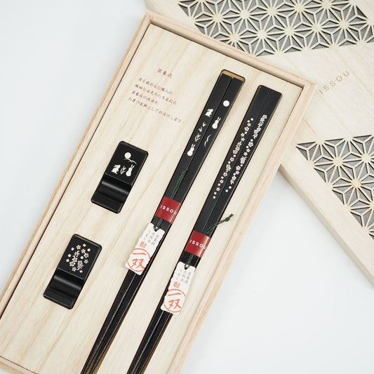 月見兎＆なごり桜 箸置付夫婦箸