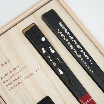 月見兎＆なごり桜 箸置付夫婦箸