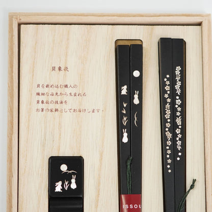 月見兎＆なごり桜 箸置付夫婦箸