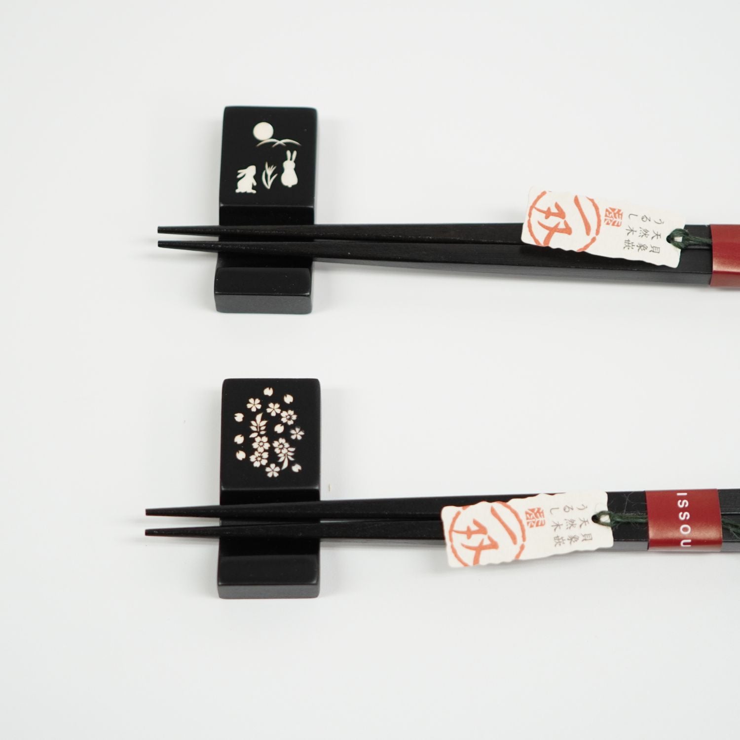 月見兎＆なごり桜 箸置付夫婦箸 – 漆器 高翆