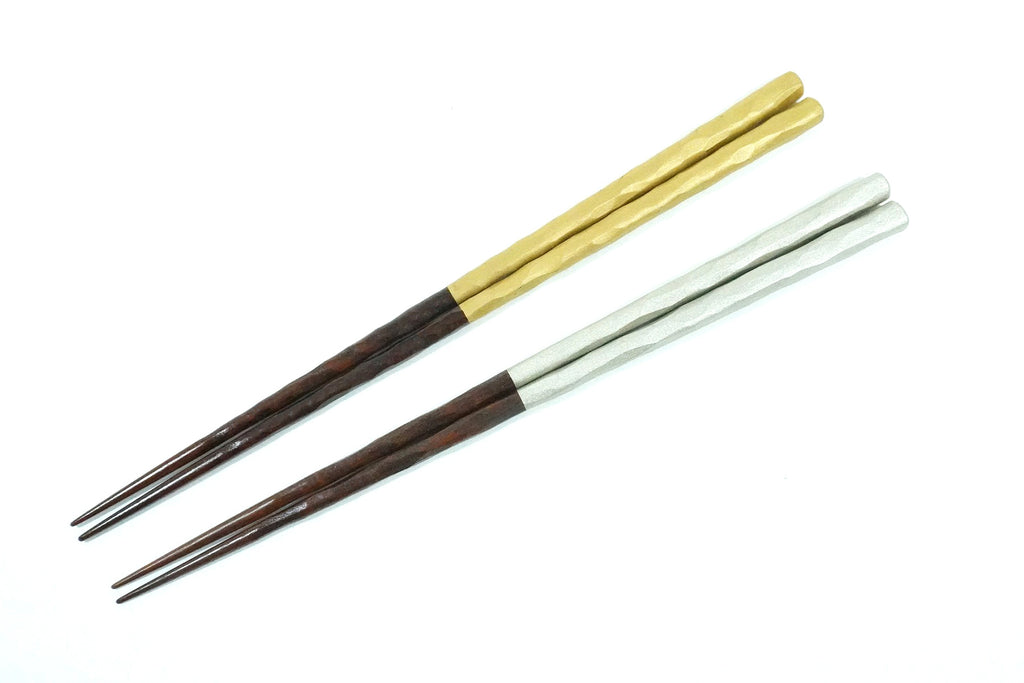 「ちょっと長めの箸」 洋の箸 削り 金彩（25.0cm）金彩と銀彩