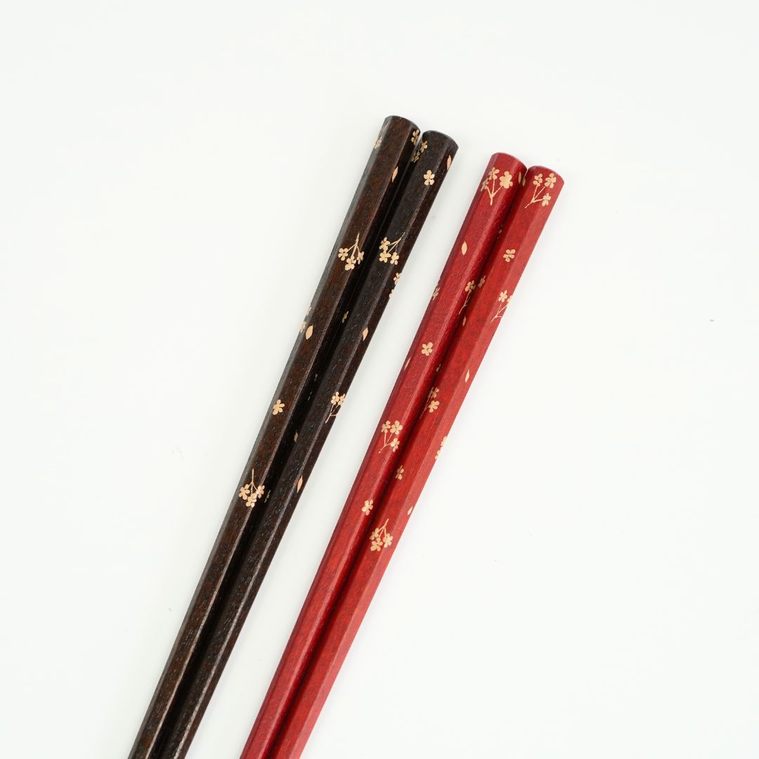 六角 拭漆 小花ちらし 22.5cm