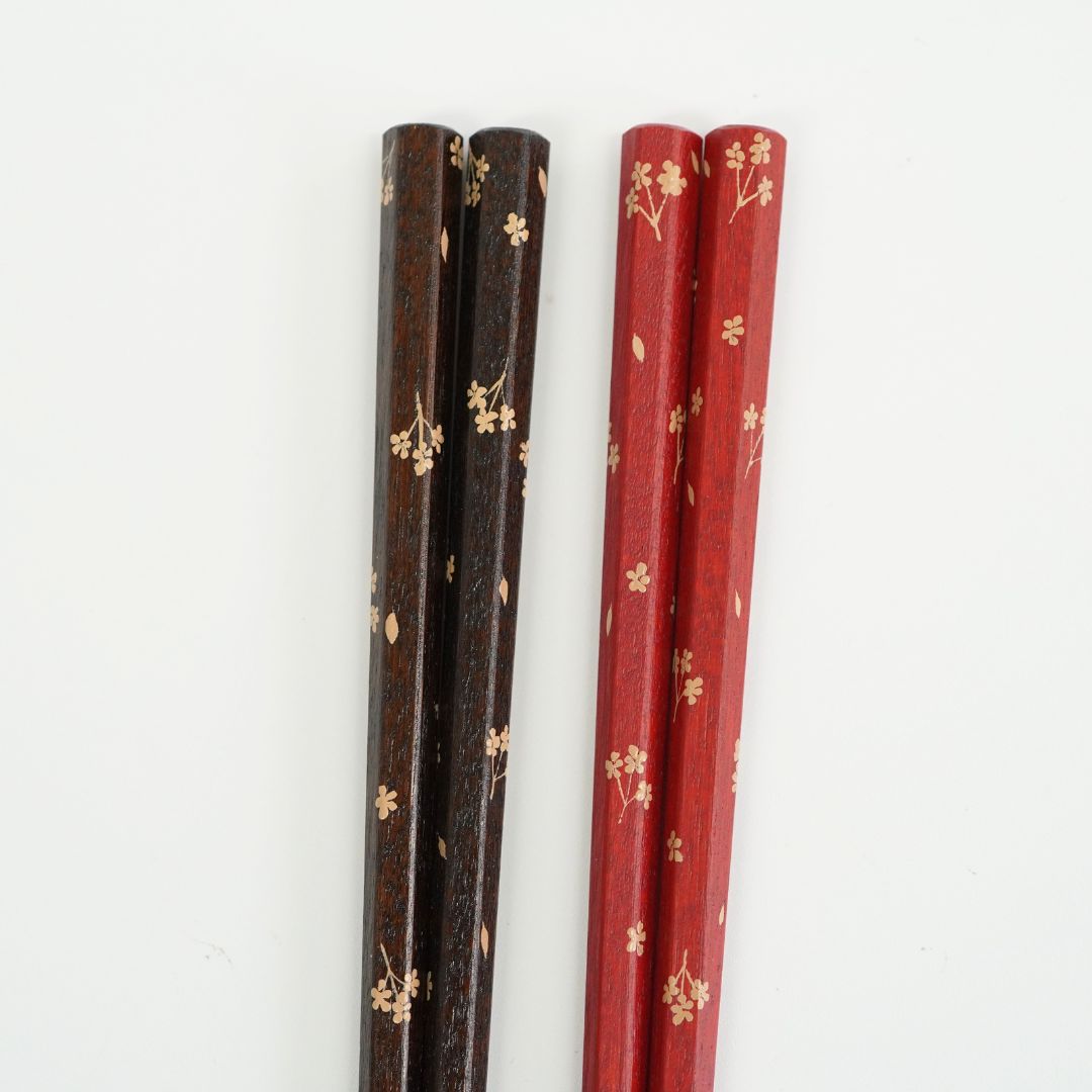 六角 拭漆 小花ちらし 22.5cm