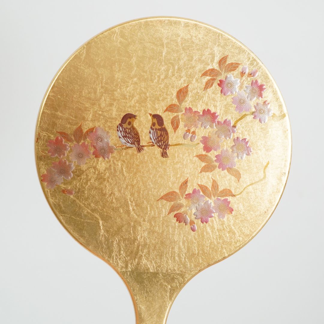 雅手鏡（中）箔工芸 花鳥 – 漆器 高翆