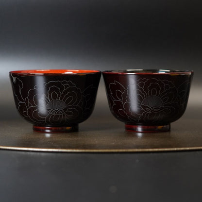 越前 牡丹彫夫婦椀