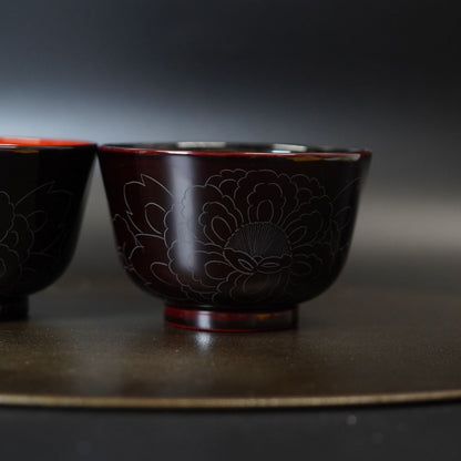 越前 牡丹彫夫婦椀