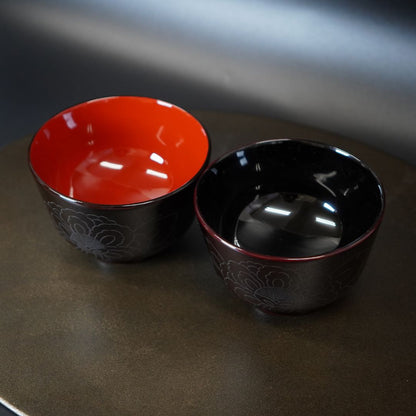 越前 牡丹彫夫婦椀