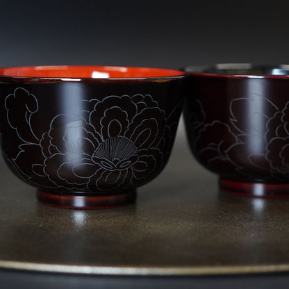 越前 牡丹彫夫婦椀