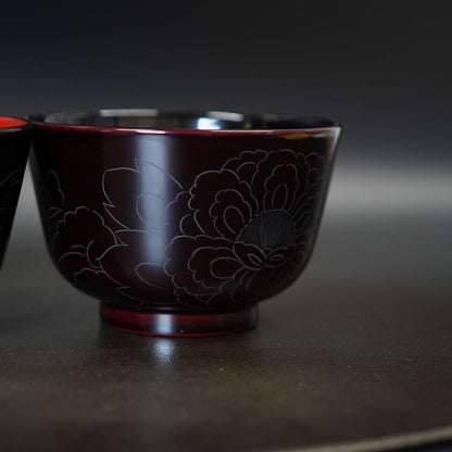 越前 牡丹彫夫婦椀