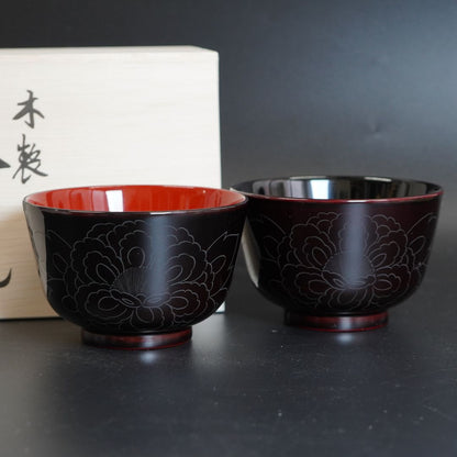 越前 牡丹彫夫婦椀