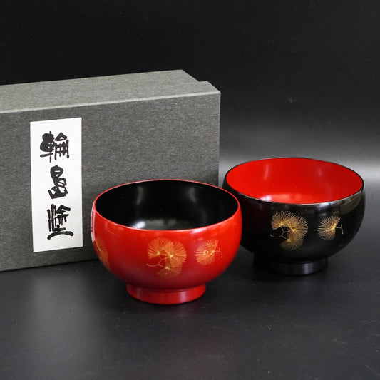 輪島 夫婦汁椀松紋沈金