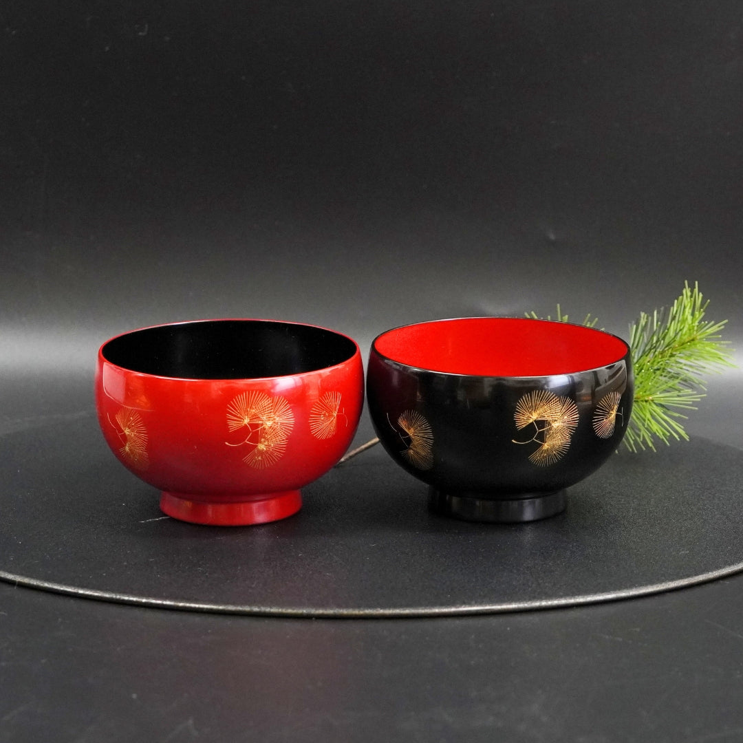 輪島 夫婦汁椀松紋沈金