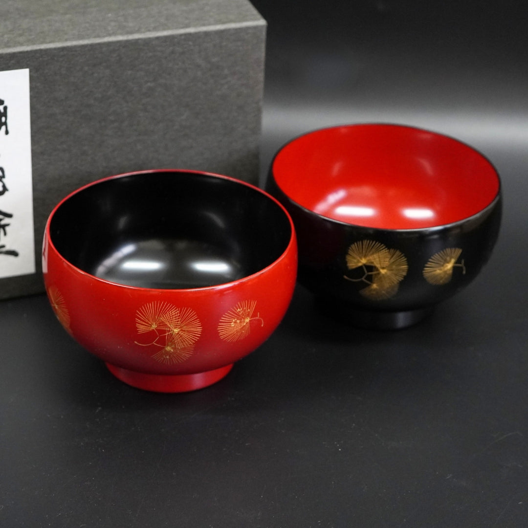 輪島 夫婦汁椀松紋沈金