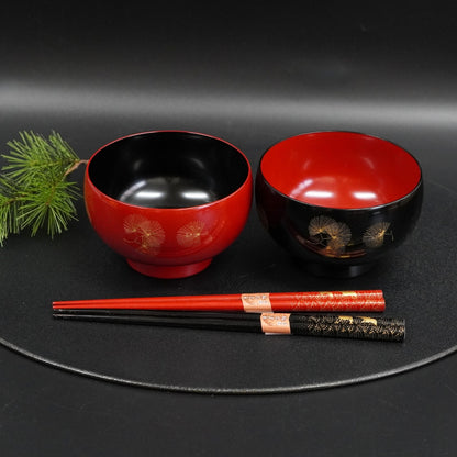 輪島 夫婦汁椀松紋沈金