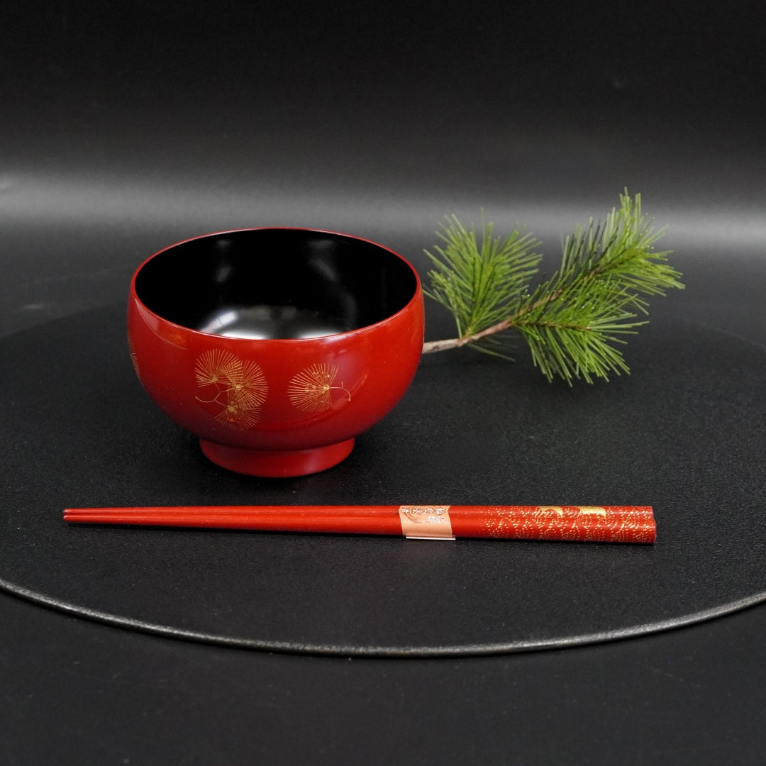 輪島 夫婦汁椀松紋沈金