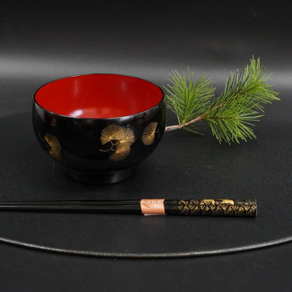 輪島 夫婦汁椀松紋沈金