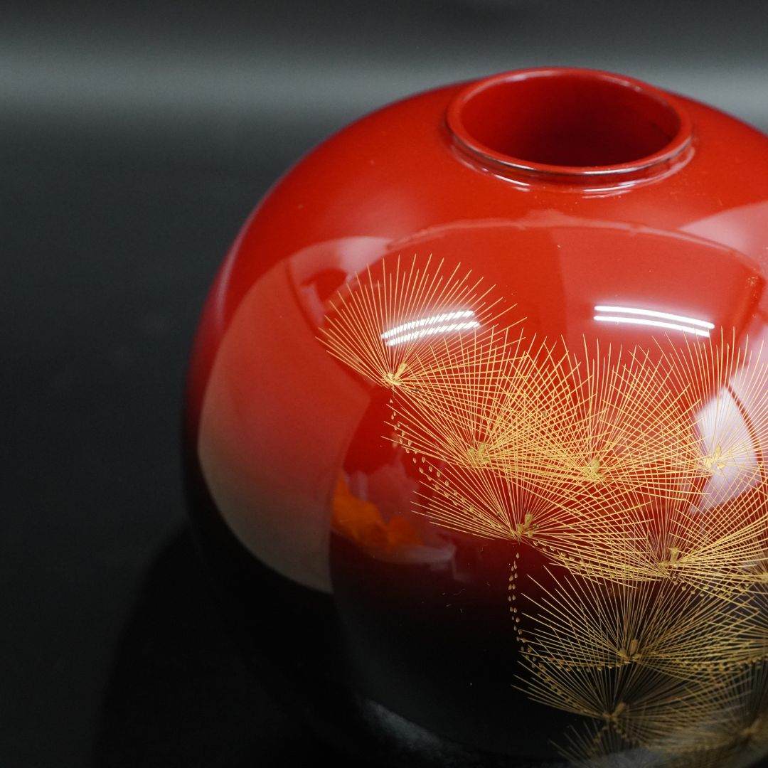 輪島 丸花器 曙 昇陽松沈金