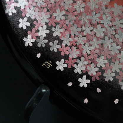 輪島 飾皿 10.0 桜に赤富士沈金