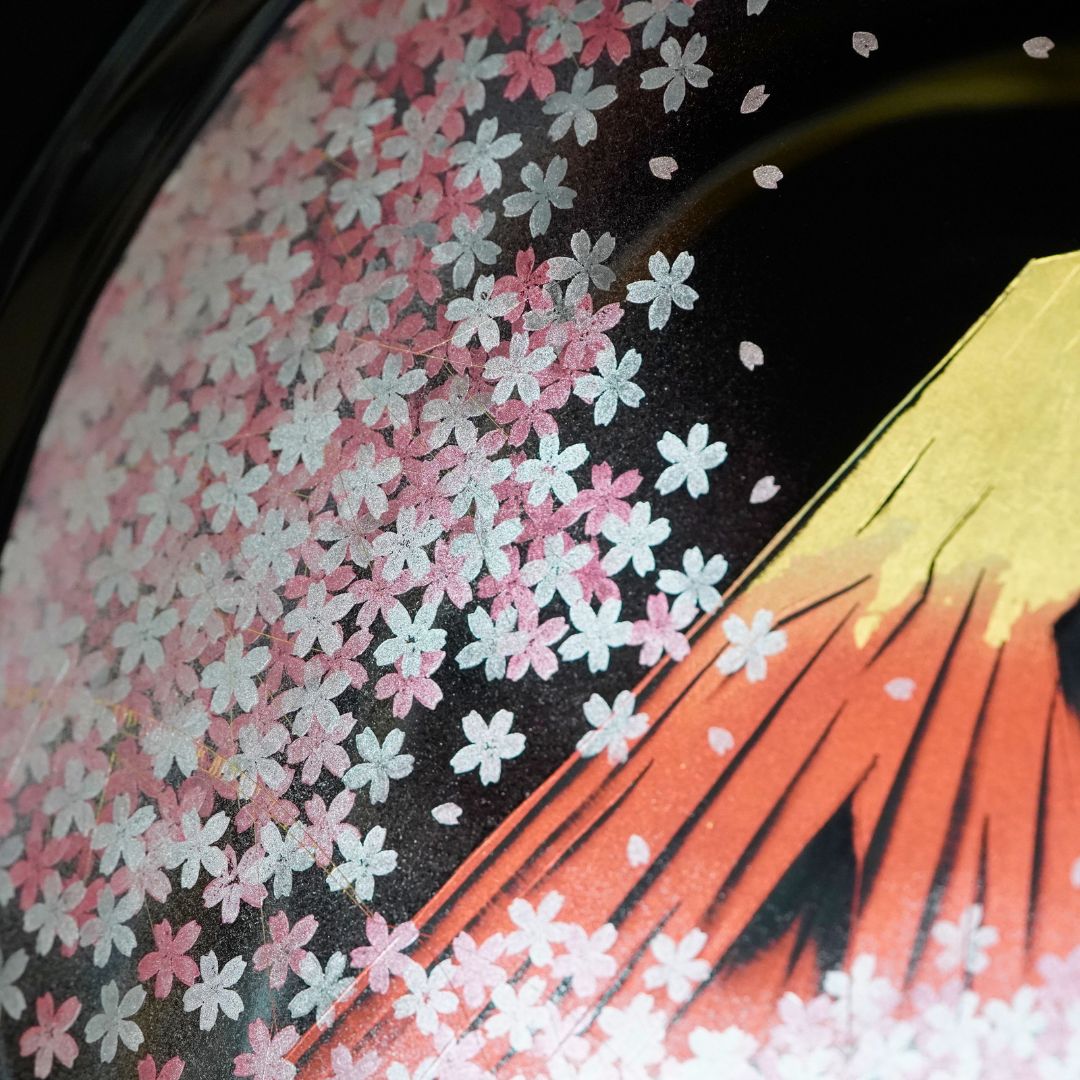 輪島 飾皿 10.0 桜に赤富士沈金