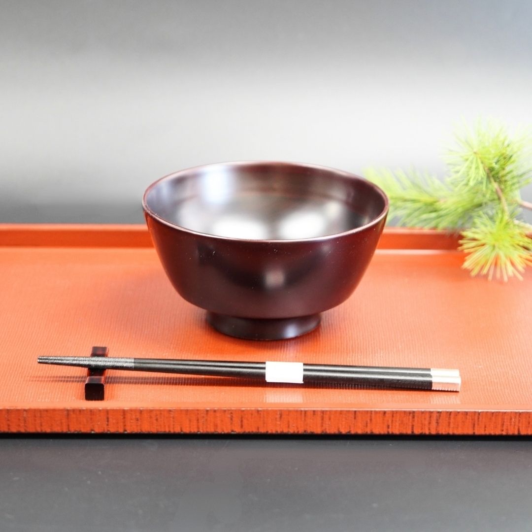 越前 欅一文字大椀 赤溜 – 漆器 高翆