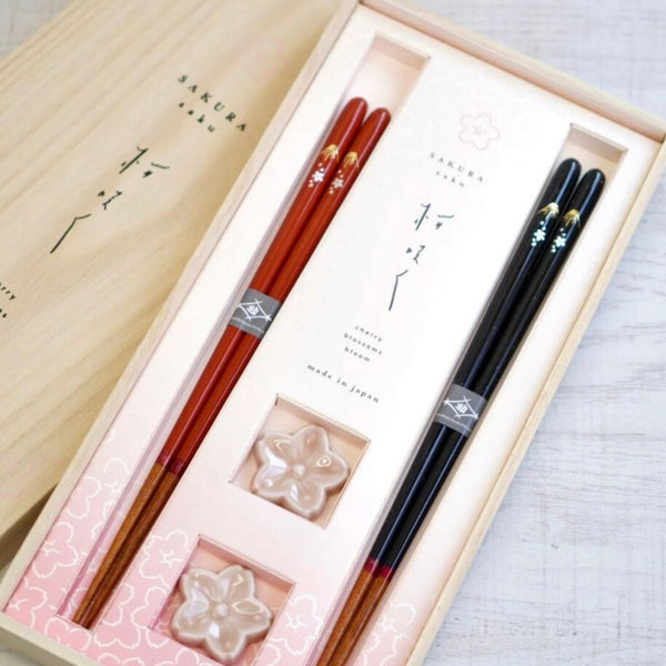 若狭 桜富士ペア 箸置き付夫婦箸