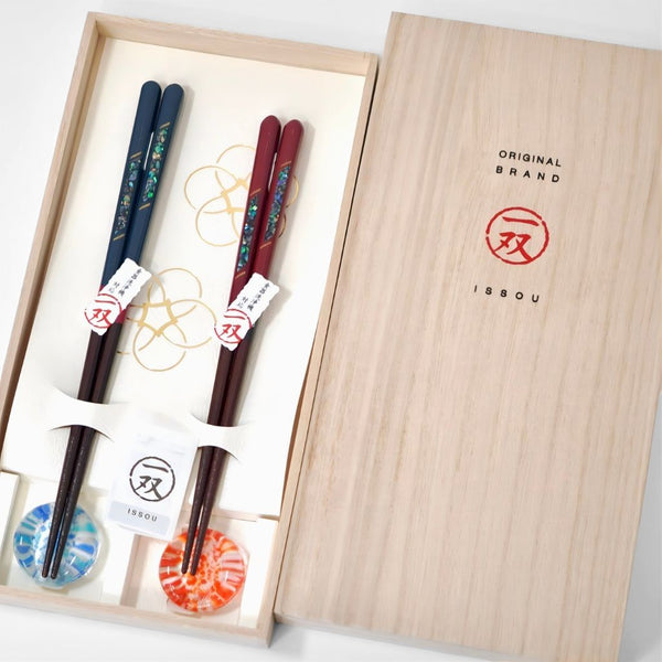 若狭 食洗機対応箸 奥入瀬箸置付夫婦箸 (21cm/23cm)