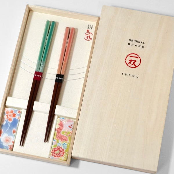 若狭 ほのか箸置付夫婦箸  (21cm/23cm)