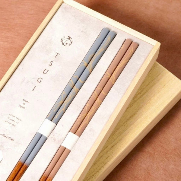 若狭塗 食洗対応箸 TSUGI 夫婦箸 ー 毎日使えて、贈り物にも選ばれるペア箸（BL/PK）